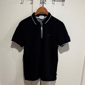 Black Polo 1/4 Zip Shirt with White Trim